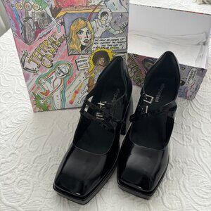 Jeffrey Campbell Leather Black Corgi Double Strap Mary Jane Platform Size 9.5 40